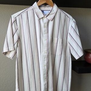 Striped Short Sleeve Shirt - Cream and Brown